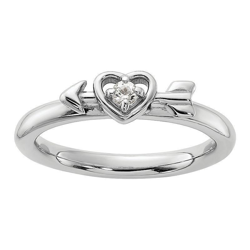 Stacks & Stones Sterling Silver Stackable Gemstone Heart with Arrow Ring, Womens White Product Image