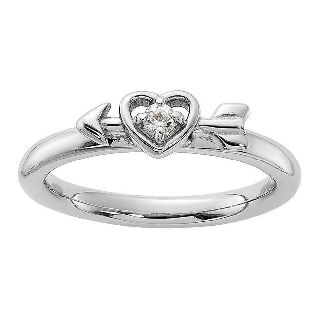 Stacks & Stones Sterling Silver Stackable Gemstone Heart with Arrow Ring, Womens White Product Image