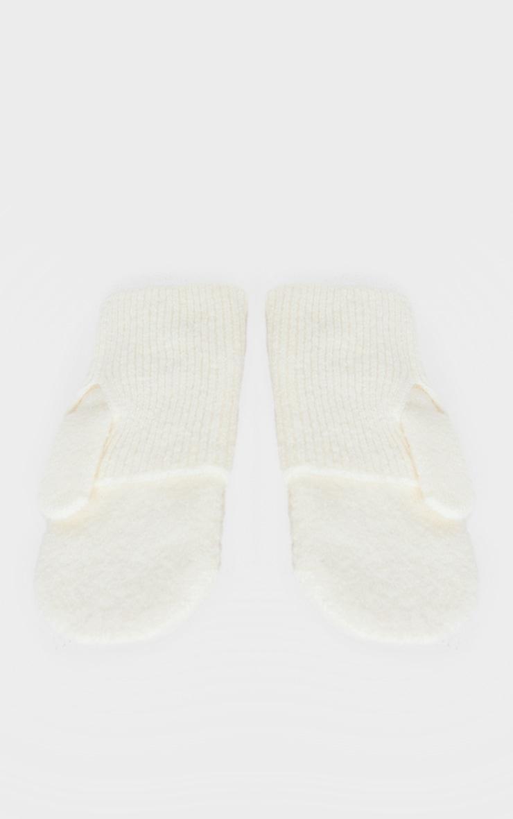 Cream Layered Rib Knit Mittens Product Image