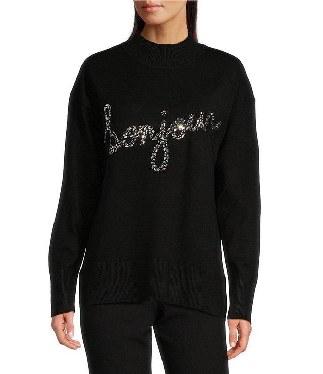 KARL LAGERFELD PARIS #double;Bonjour#double; Mock Neck Long Sleeve Sweater Product Image