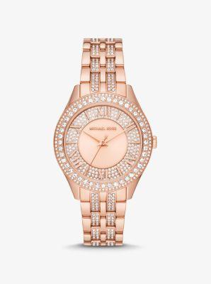 Michael Kors Womens Harlowe Three-Hand Analog Gold-Tone Stainless Steel Bracelet Watch Product Image