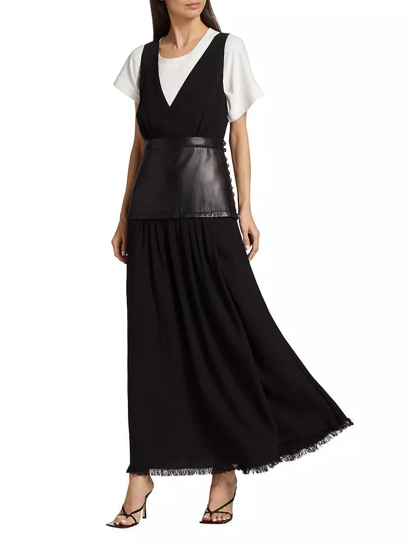 Leather-Inset Crepe Maxi Dress Product Image