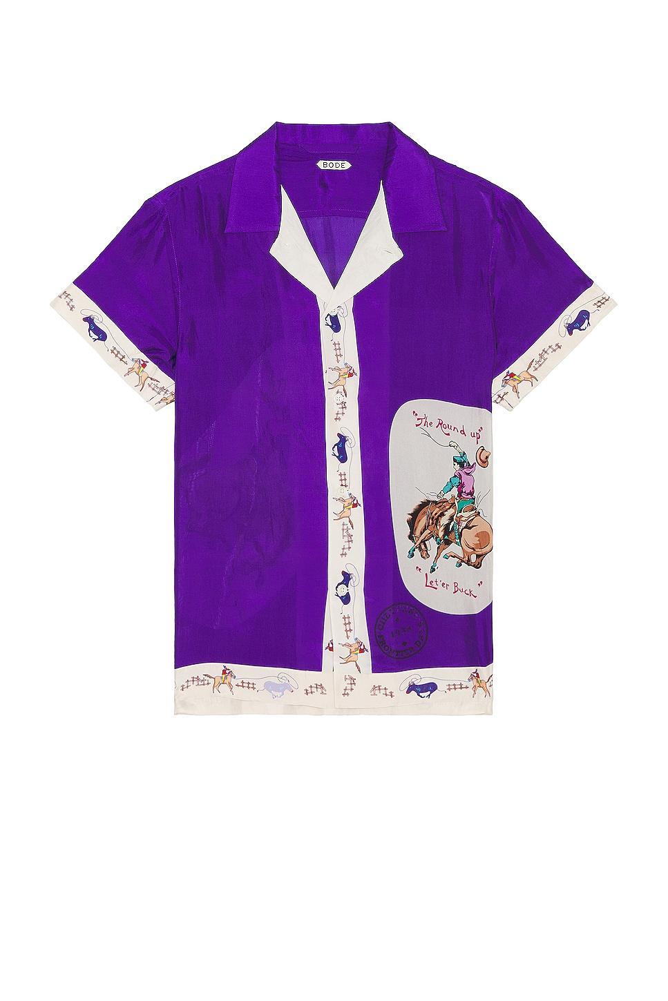 BODE Round Up Short Sleeve Shirt in Purple Product Image