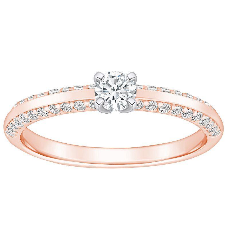 Alyson Layne 14k Gold 3/5 Carat T.W. Diamond Round Cut Pave & Polished Band Engagement Ring, Womens 14k Two Tone Rose Gold Product Image