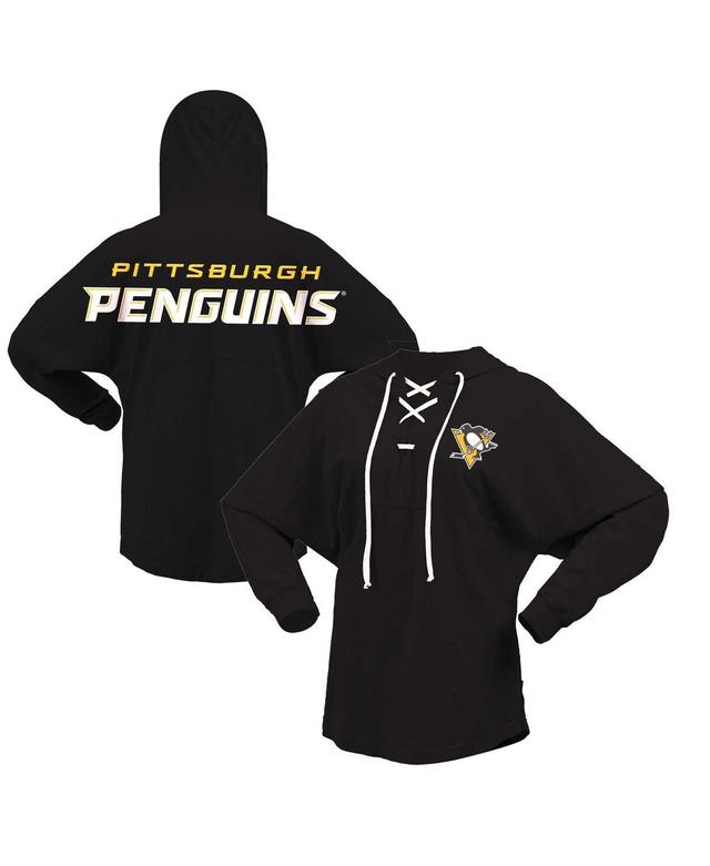 Womens Fanatics Black Pittsburgh Penguins Jersey Lace-Up V-Neck Long Sleeve Hoodie T-shirt Product Image