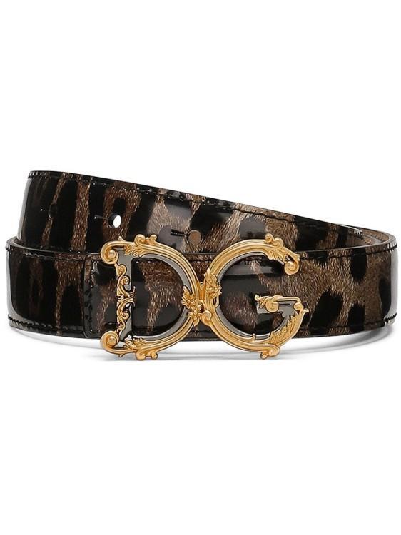 Dg-buckle Leopard-print Belt In Black Product Image