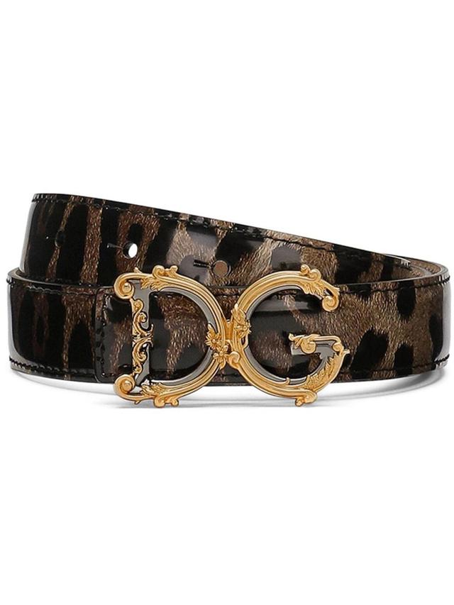 Dg-buckle Leopard-print Belt In Black Product Image