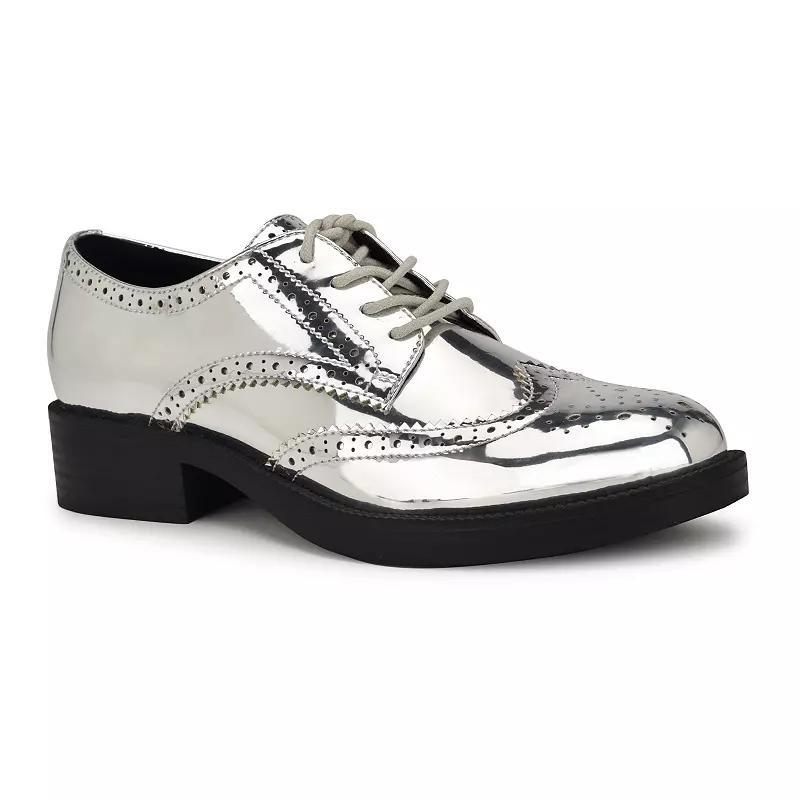 Nine West Studey Womens Heeled Casual Lace-up Loafers Silver Mirror Grey Product Image