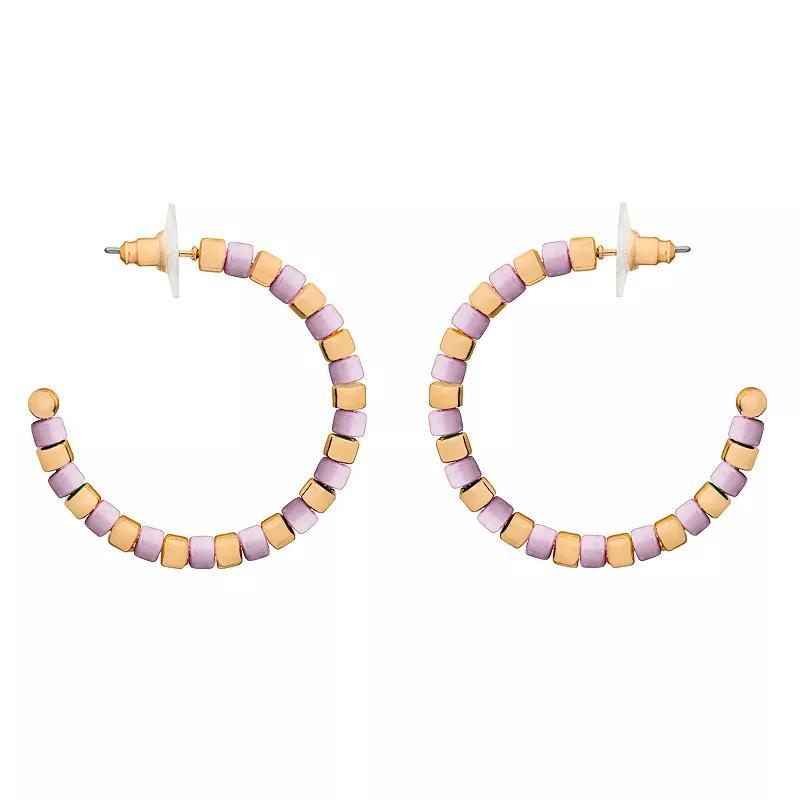 LC Lauren Conrad Multicolor Beaded Nickel Free Hoop Earrings, Womens, Purple Product Image