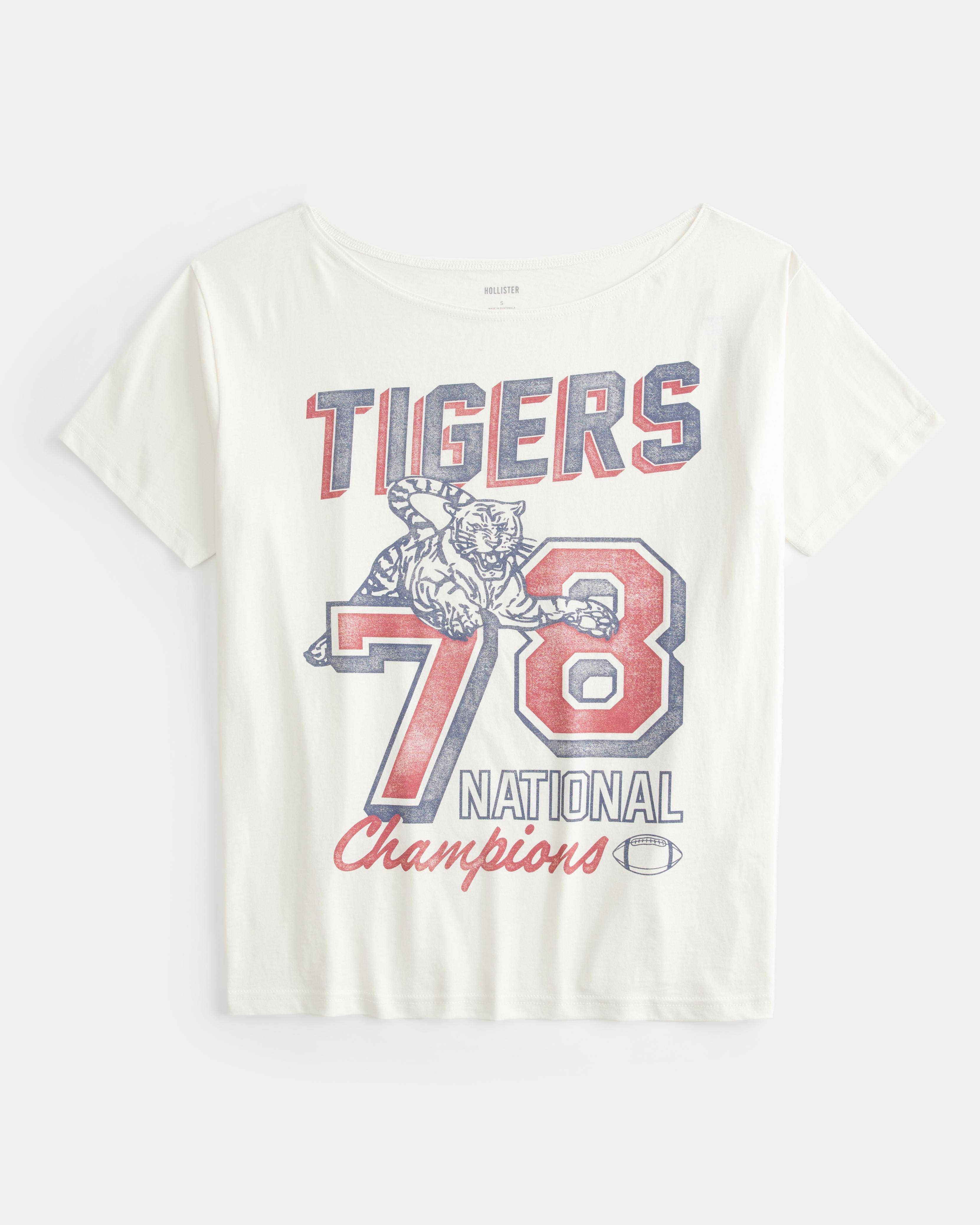 Oversized Off-the-Shoulder Tigers Graphic Tee Product Image