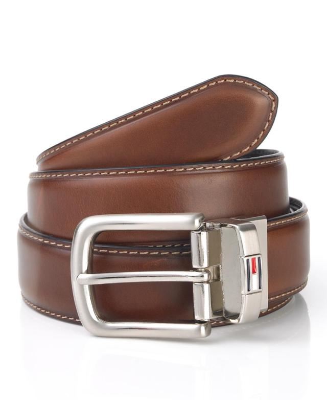 Tommy Hilfiger Men's Leather Reversible Belt With Flag Logo, Brown, 30 Product Image