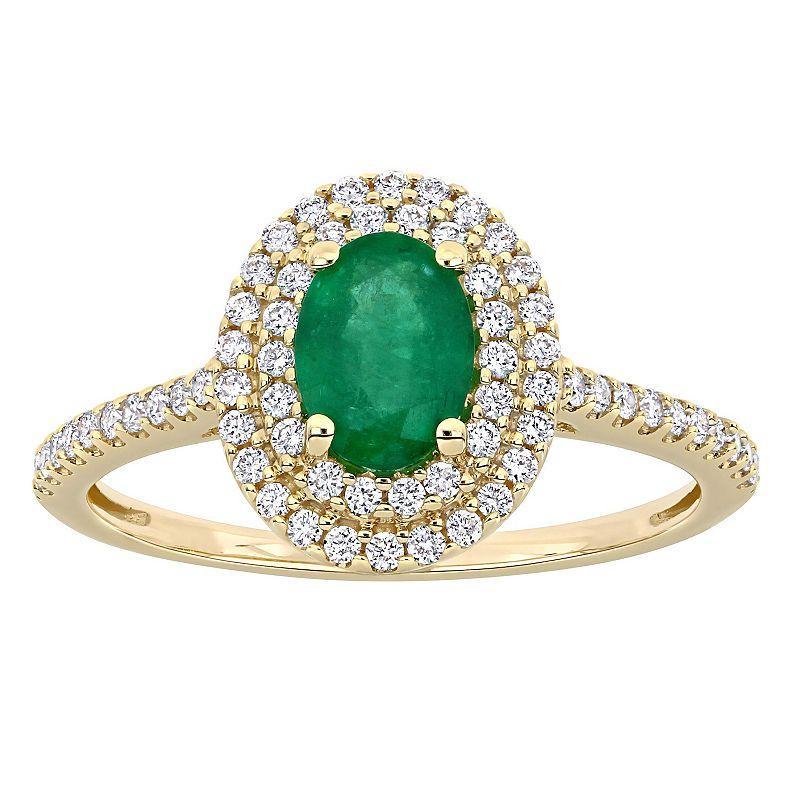 Stella Grace 14k Gold Emerald & 1/3 Carat T.W. Diamond Halo Engagement Ring, Womens Green Product Image