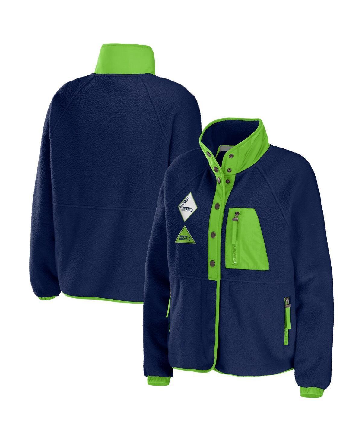 Womens WEAR by Erin Andrews College Seattle Seahawks Polar Fleece Raglan Full-Snap Jacket Blue Product Image