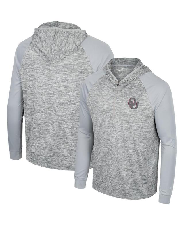 Mens Colosseum Gray Oklahoma Sooners Cybernetic Raglan Quarter-Zip Hooded Top Product Image