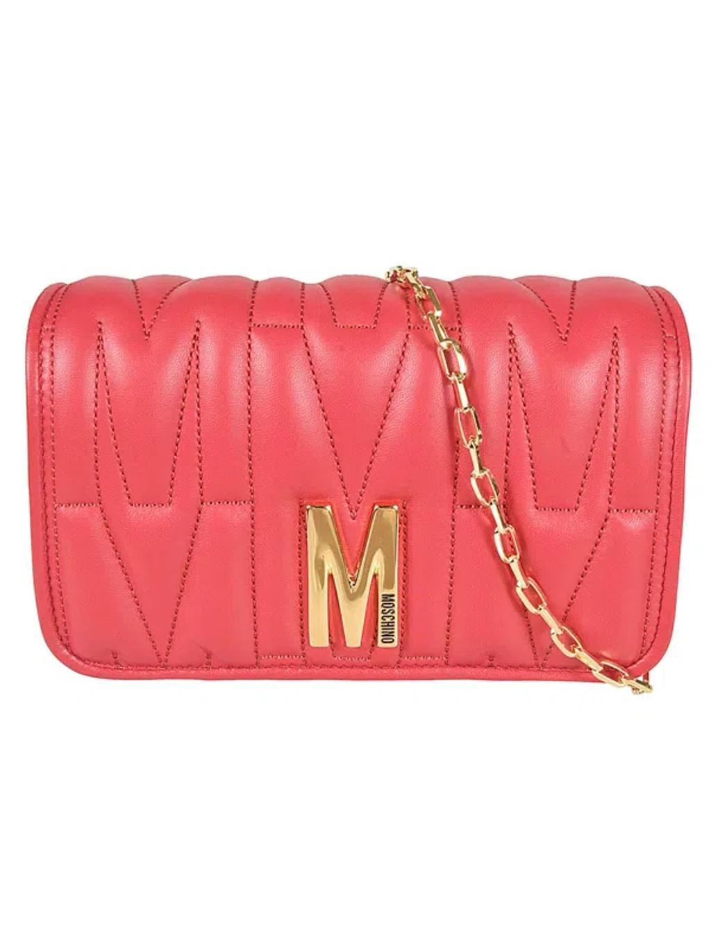 MOSCHINO M Plaque Quilted Flap Chain Shoulder Bag In Pink Product Image