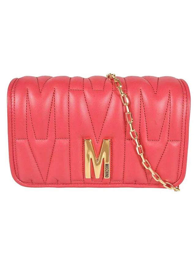 MOSCHINO M Plaque Quilted Flap Chain Shoulder Bag In Pink Product Image