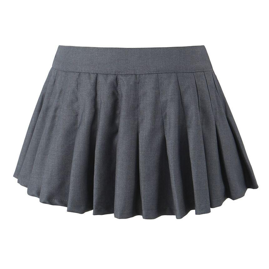 Low Rise Plain Mini Pleated A-Line Skirt Product Image