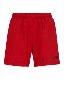 HUGO BOSS Swim Shorts With Repeat Logos In Dark Red Product Image