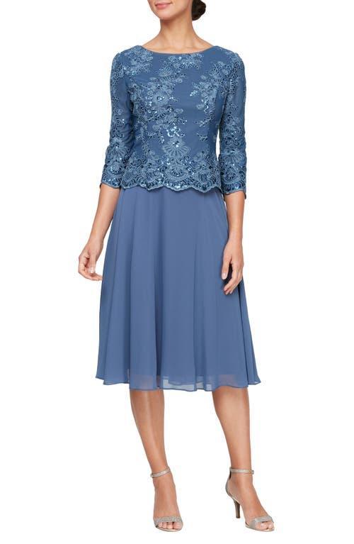 Alex Evenings Tea Length Embroidered Mock Dress (Vintage ) Women's Dress Product Image