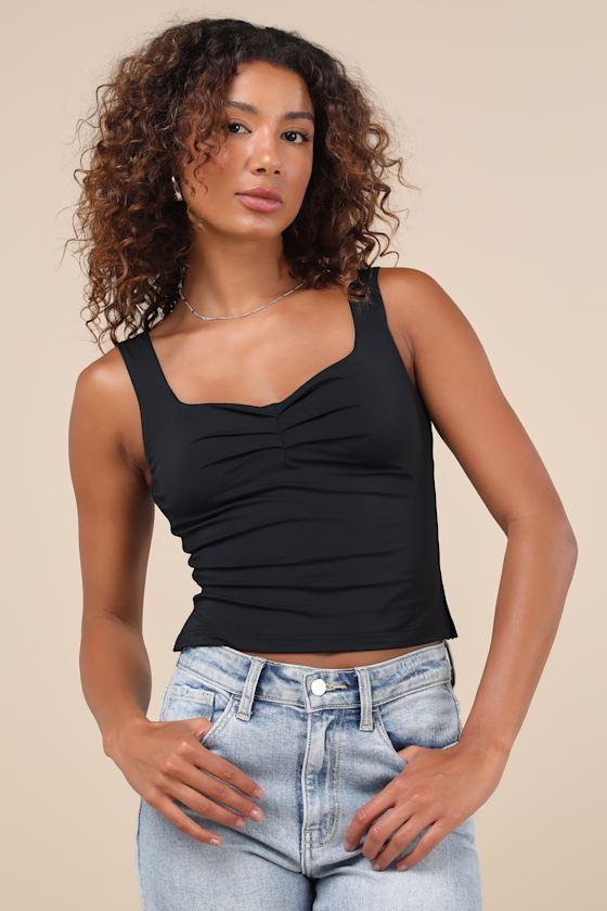 Covetable Simplicity Black Ruched Knit Tank Top Product Image