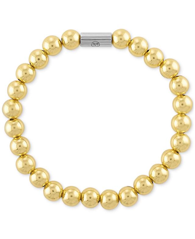 Esquire Mens Jewelry Polished Bead Stretch Bracelet in Sterling Silver & 14k Gold-Plate, Created for Macys Product Image