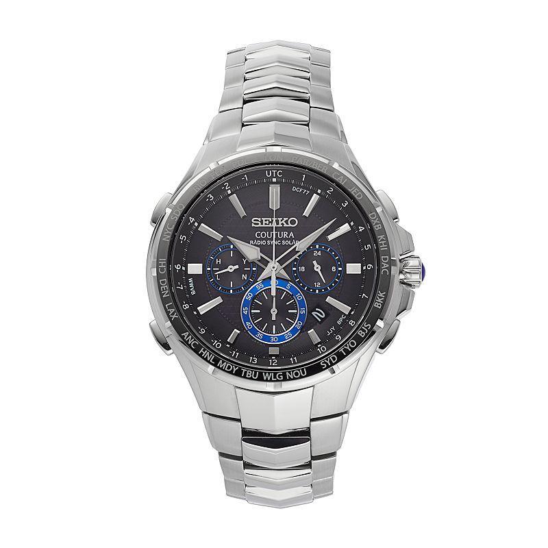 Seiko Mens Solar Chronograph Coutura Stainless Steel Bracelet Watch 45mm SSG009 Product Image