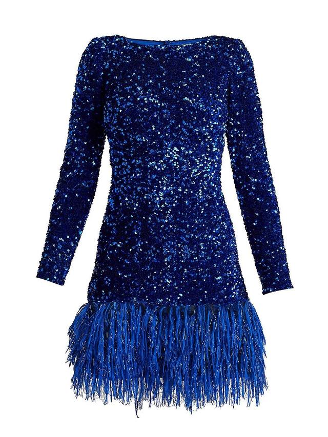 SHO by Tadashi Shoji Sequin Feather Trim Long Sleeve Cocktail Dress Product Image