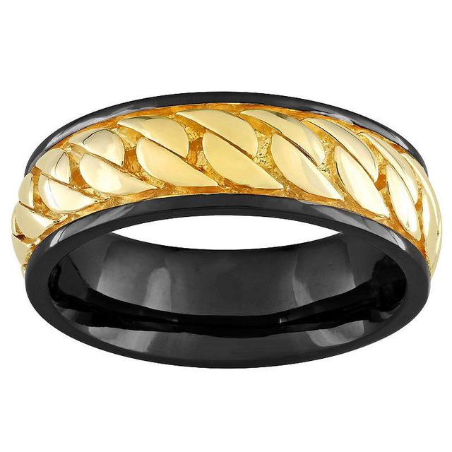 Stella Grace Mens Gold Tone Silver with Black Ruthenium Ribbed Design Ring Product Image