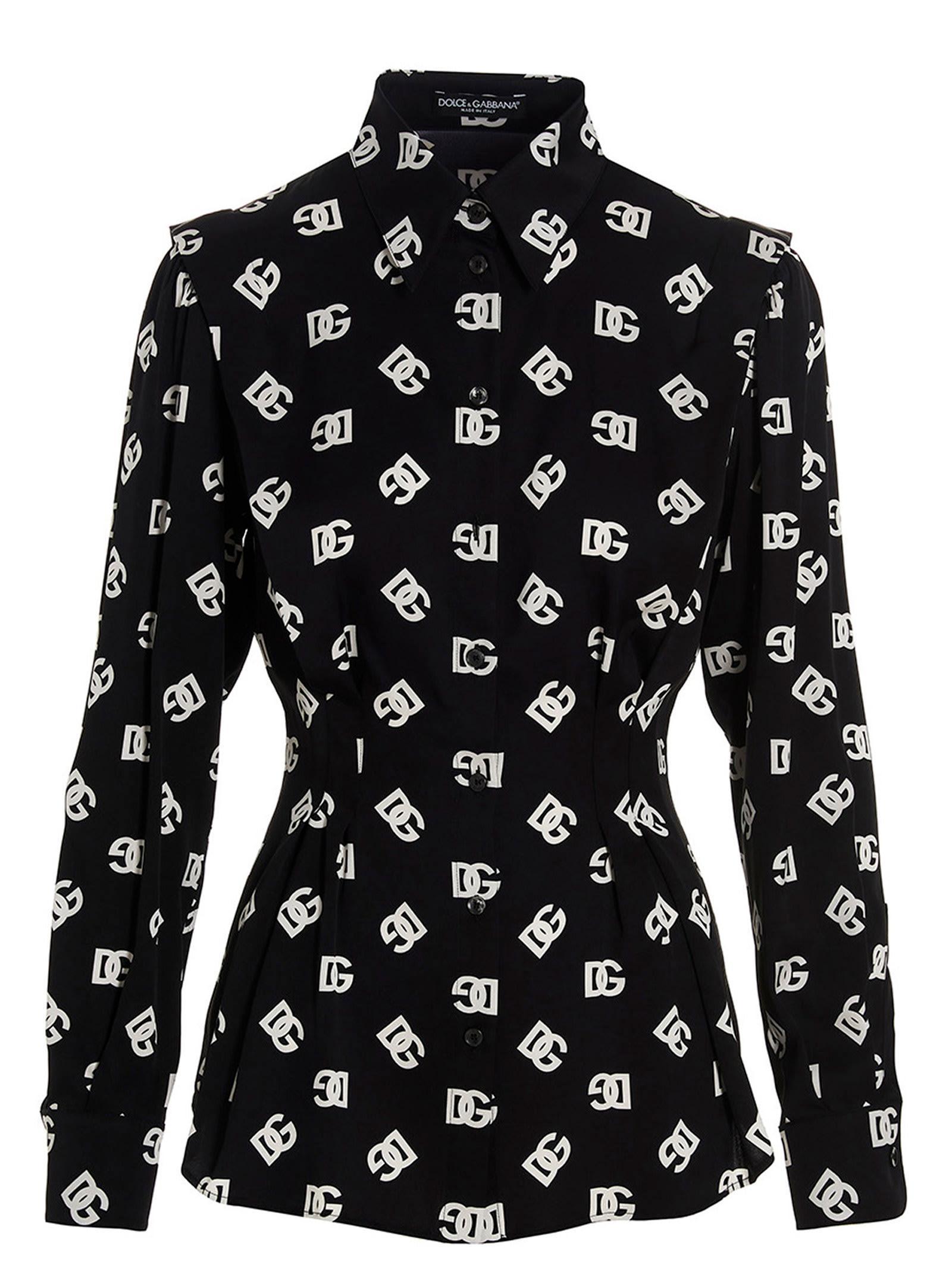 DOLCE & GABBANA Logo-print Long-sleeve Shirt In Nero Product Image