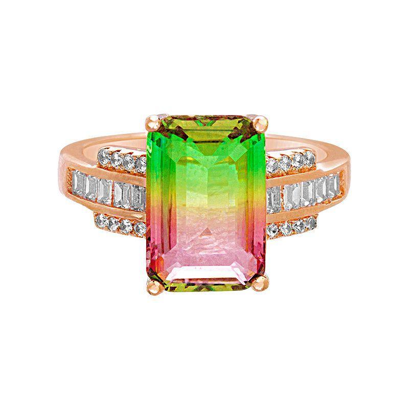 18k Rose Gold Over Silver Watermelon Cubic Zirconia Ring, Womens Pink Tone Product Image