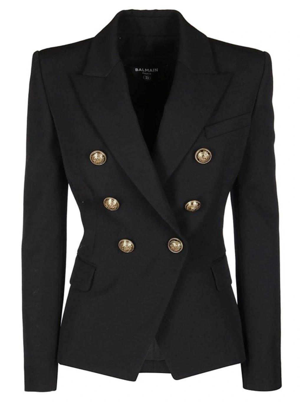 Notched Lapel 6 Button Double-breasted Blazer In Black Product Image