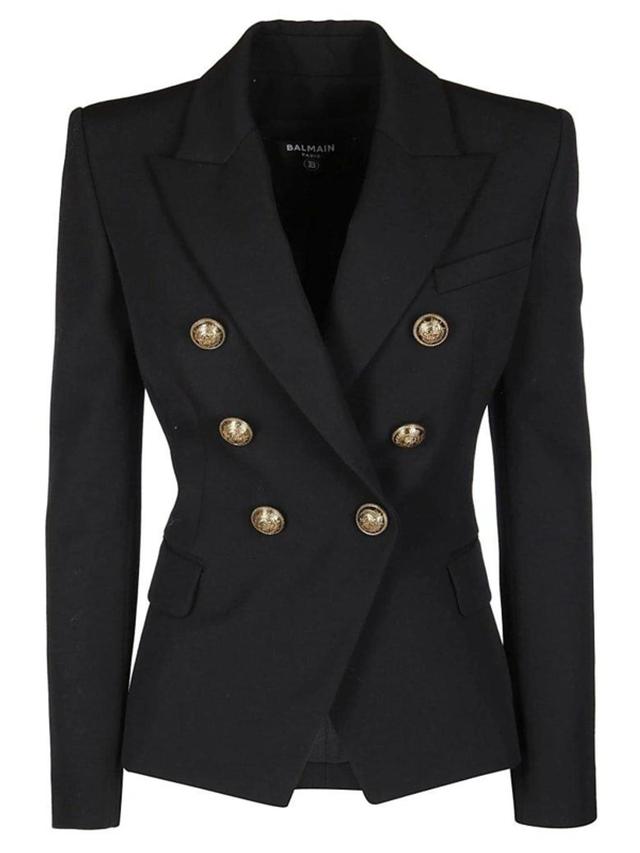 Notched Lapel 6 Button Double-breasted Blazer In Black Product Image