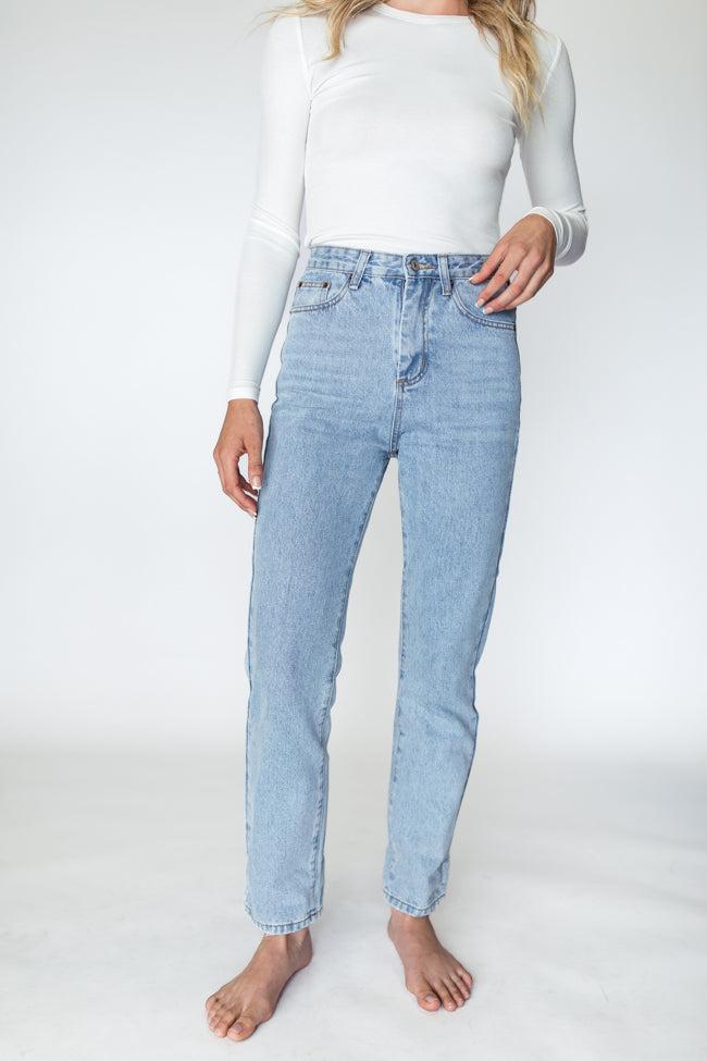 Megan Light Wash Straight Leg Mom Jeans Product Image