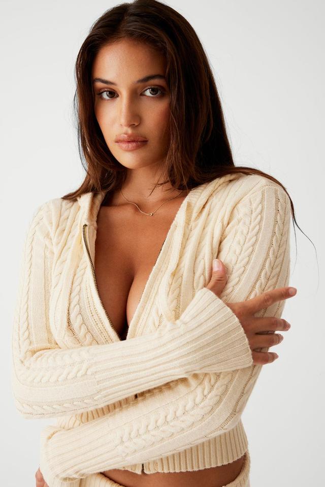 Aimee Cable Cloud Knit Hoodie - French Vanilla Product Image