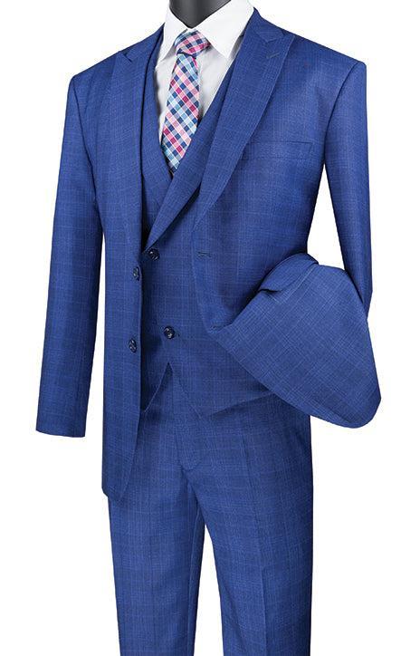 Blue Modern Fit Glen Plaid 2 Button Peak Lapel 3 Piece Suit Product Image