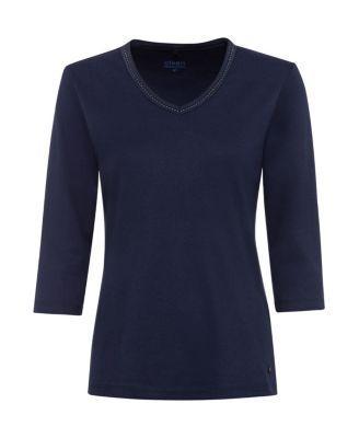 Olsen Womens 3/4 Sleeve Embellished V-Neck T-Shirt Product Image