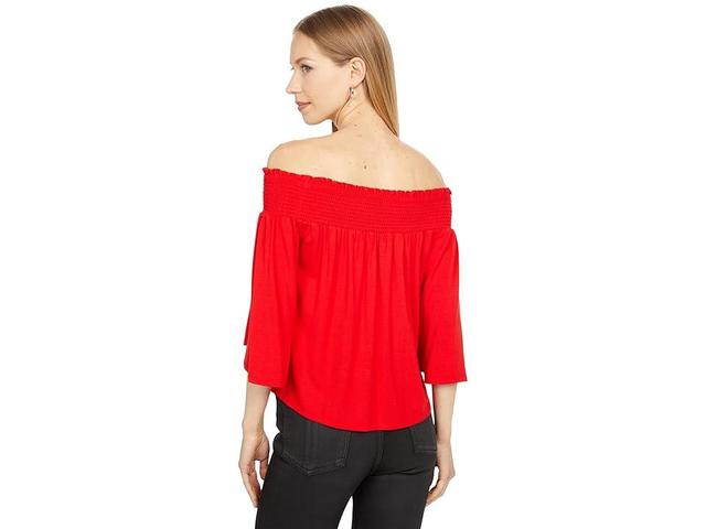 1.STATE Off-the-Shoulder Knit Top (Goji Berry) Women's Clothing Product Image