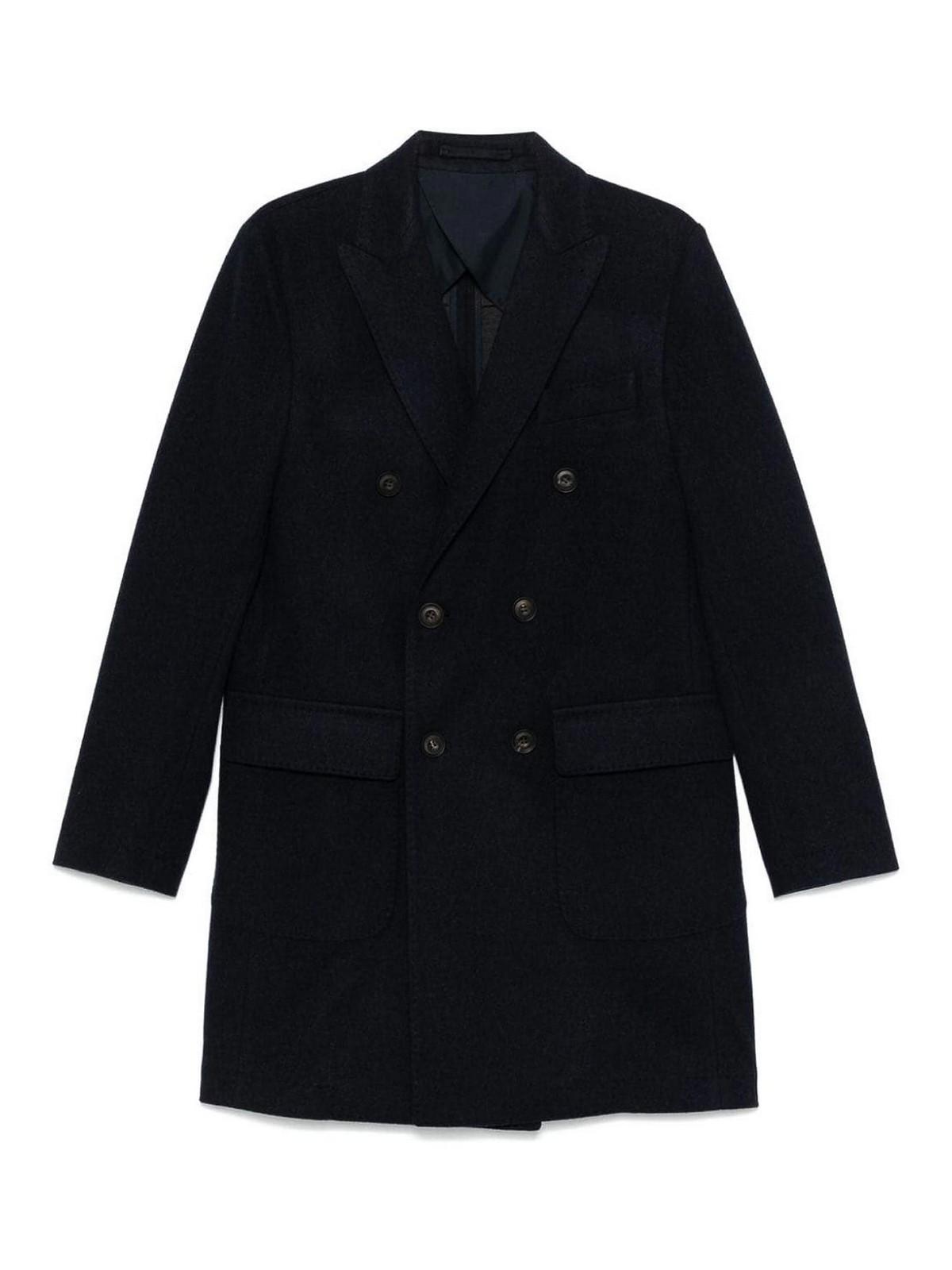 CORNELIANI Midi Double-breasted Wool Coat In Blue Product Image