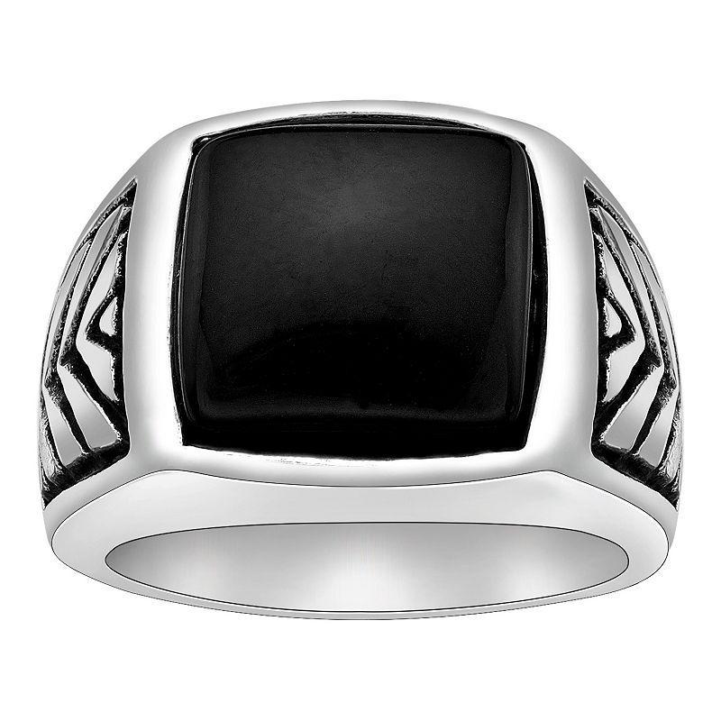 Mens LYNX Black Ion-Plated Stainless Steel Black Agate Ring Two Tone Product Image