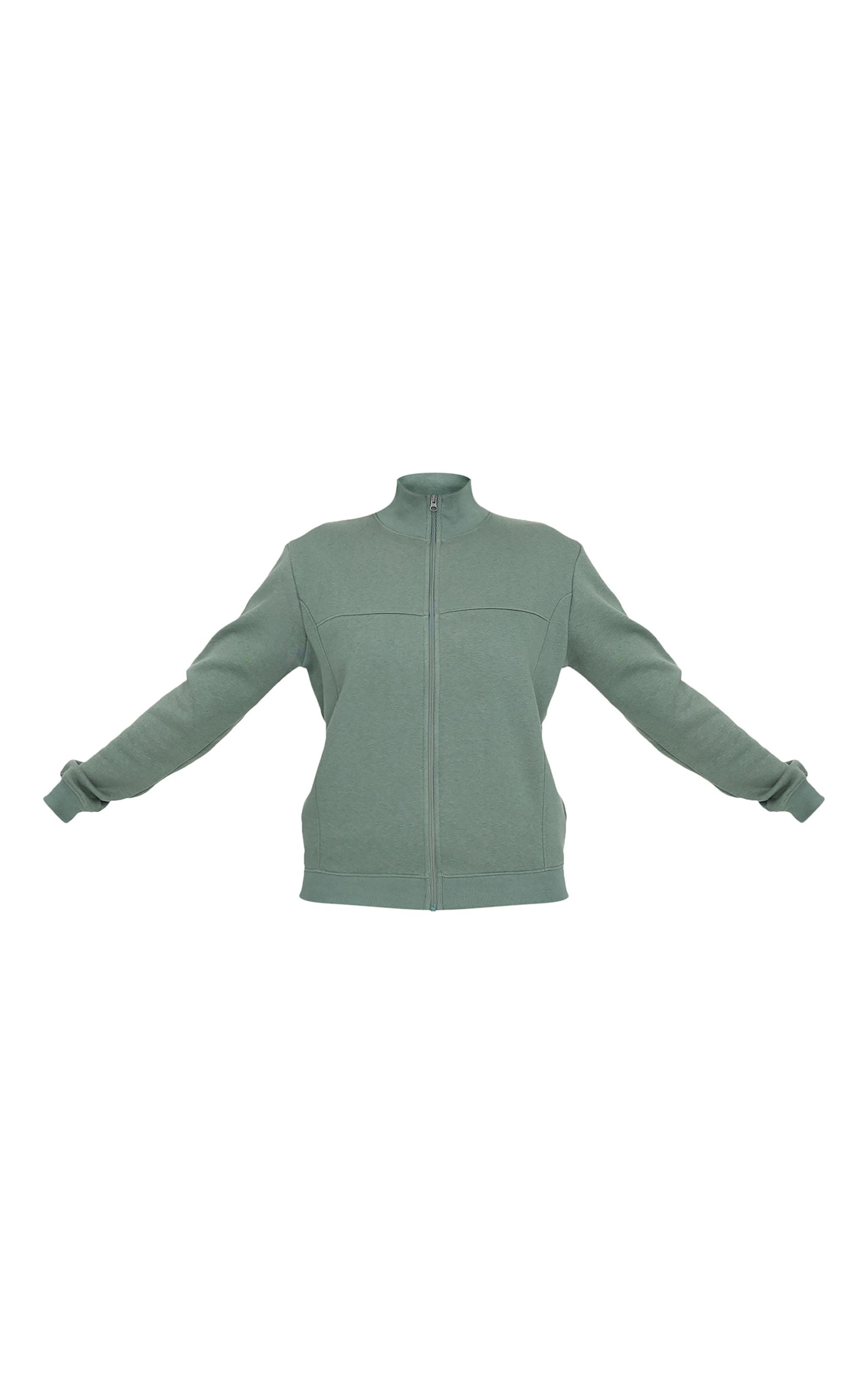 Olive Seam Detail Zip Through High Neck Sweatshirt Product Image