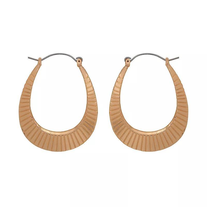 Emberly Gold Tone Ribbed Oval Hoop Earrings, Womens Product Image