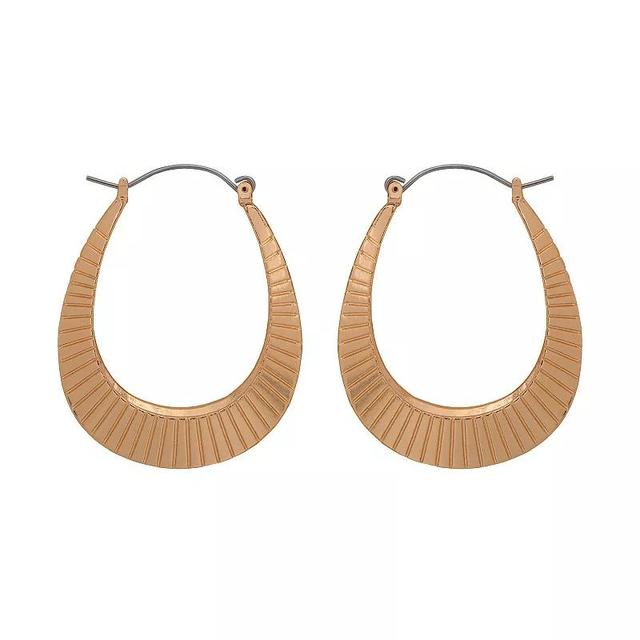 Emberly Gold Tone Ribbed Oval Hoop Earrings, Womens, None Product Image