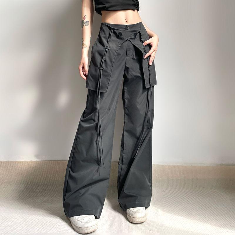 Mid Waist Plain Flared Cargo Pants Product Image