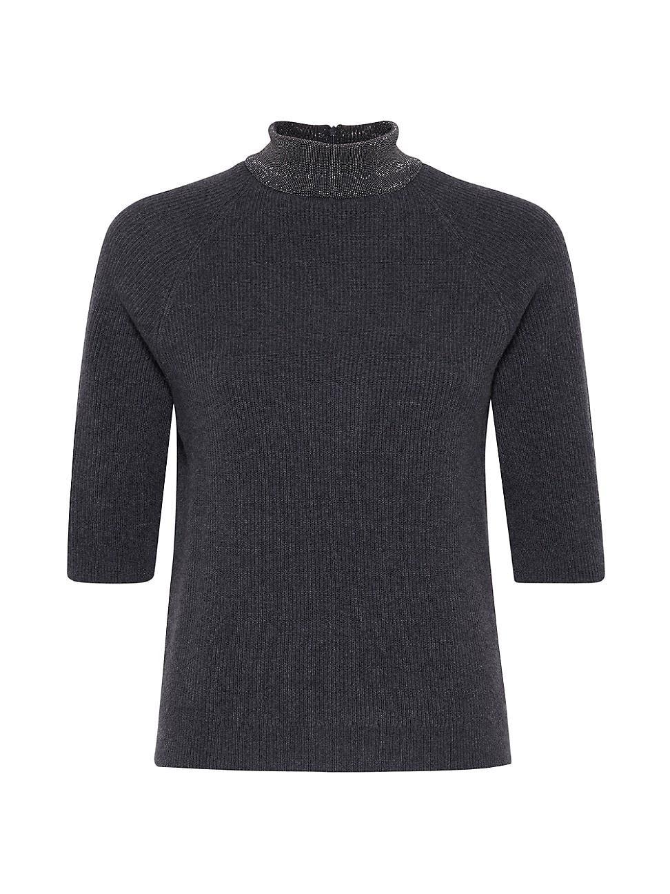 Womens Cashmere English Rib Sweater with Precious Ribbed Collar product image