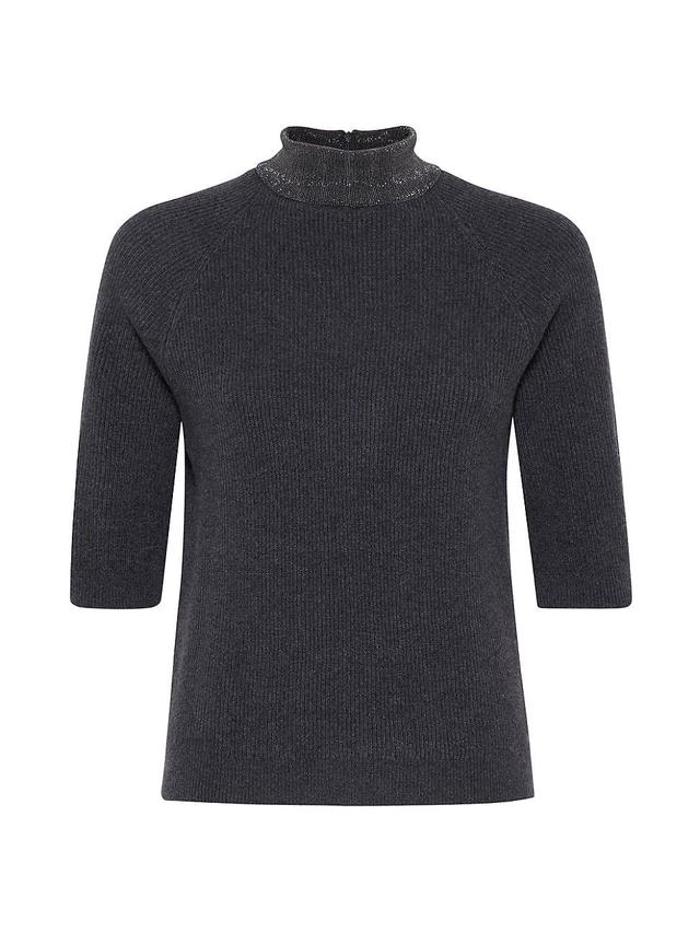 Womens Cashmere English Rib Sweater with Precious Ribbed Collar Product Image