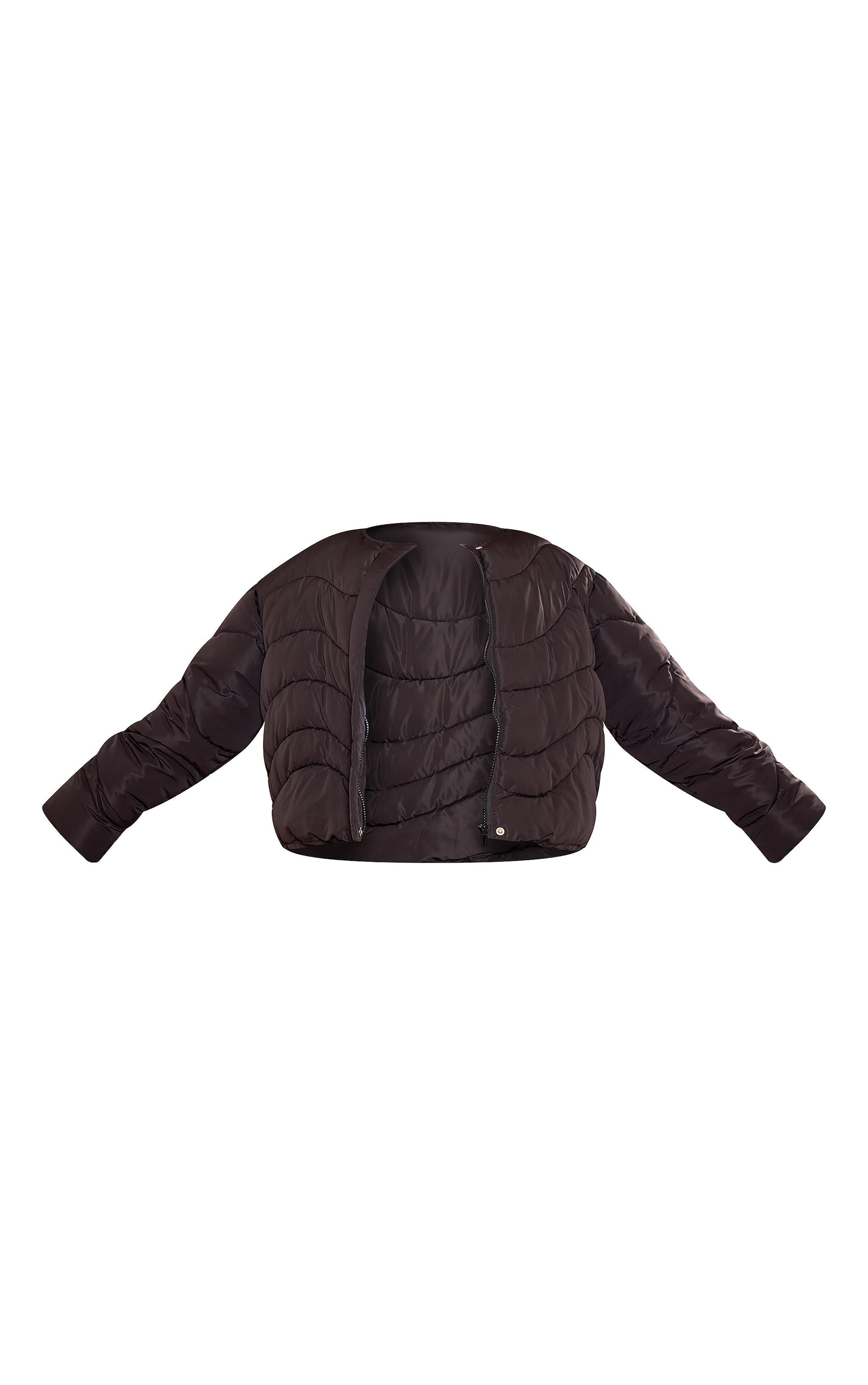 Plus Black Cropped Round Neck Puffer Jacket Product Image