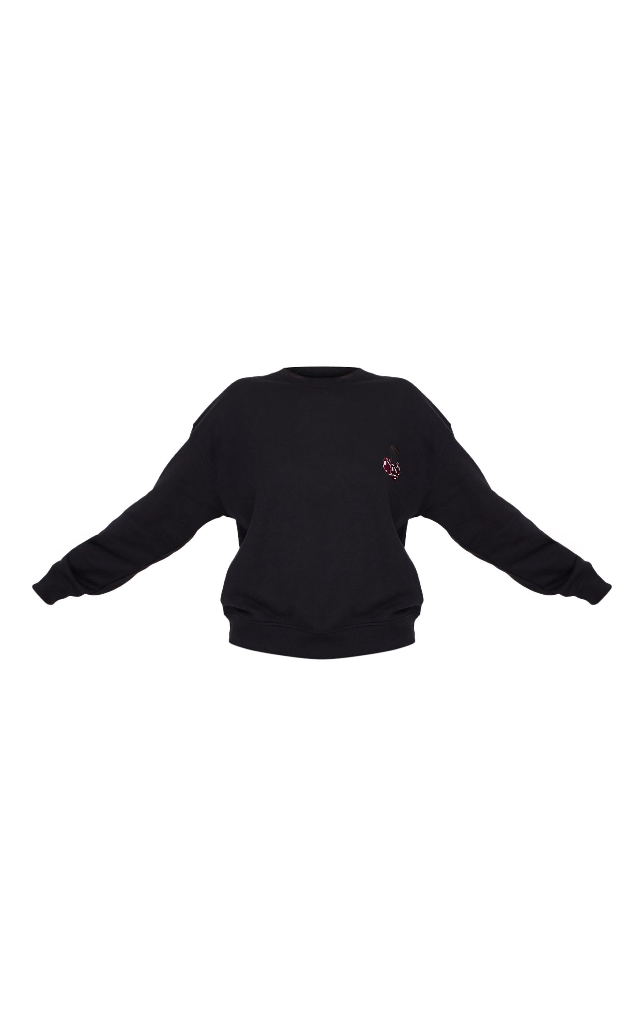 Black Embroidered Cherry Oversized Sweatshirt Product Image