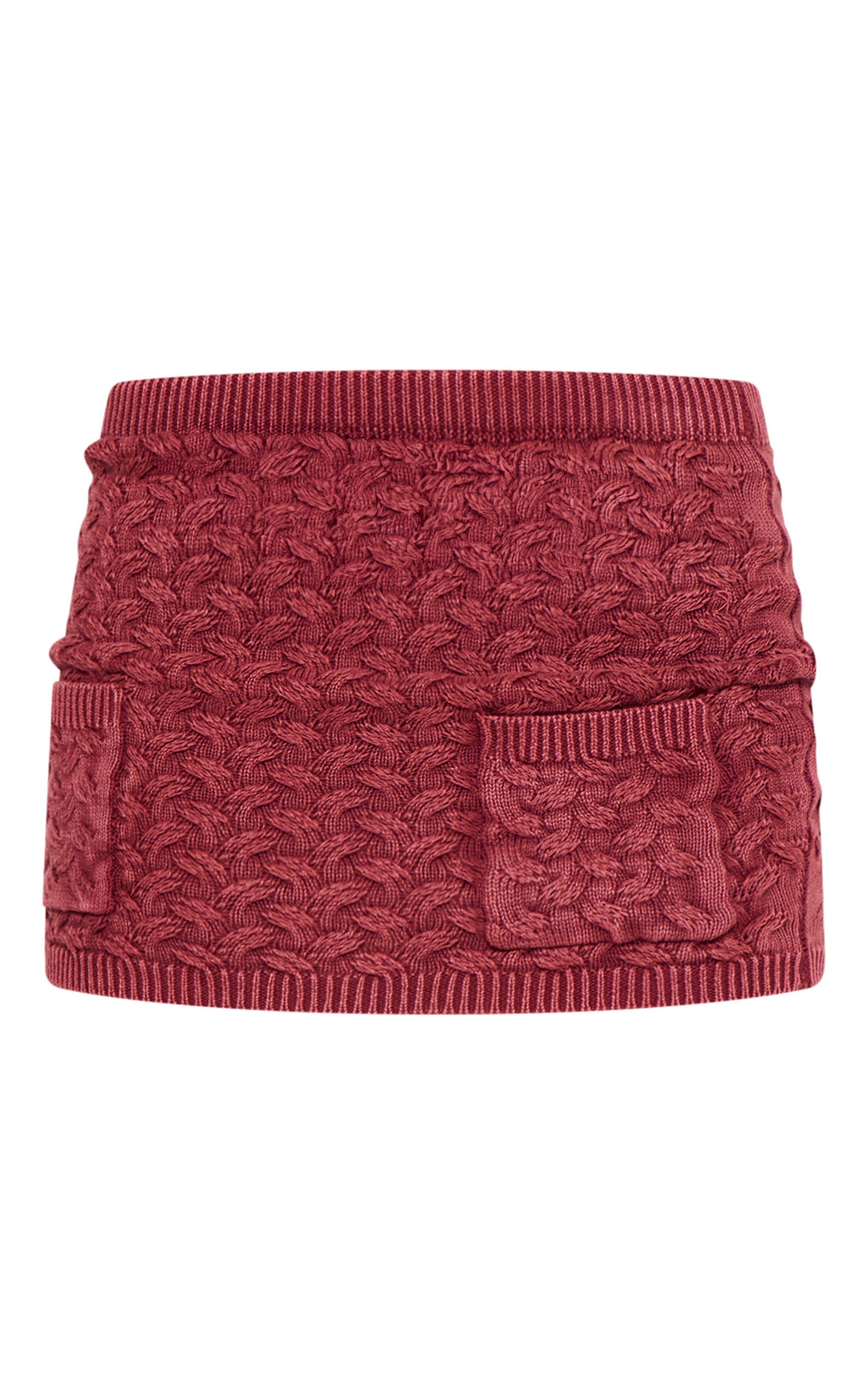 Petite Dark Red Cable Knit Pocket Mini Skirt Product Image