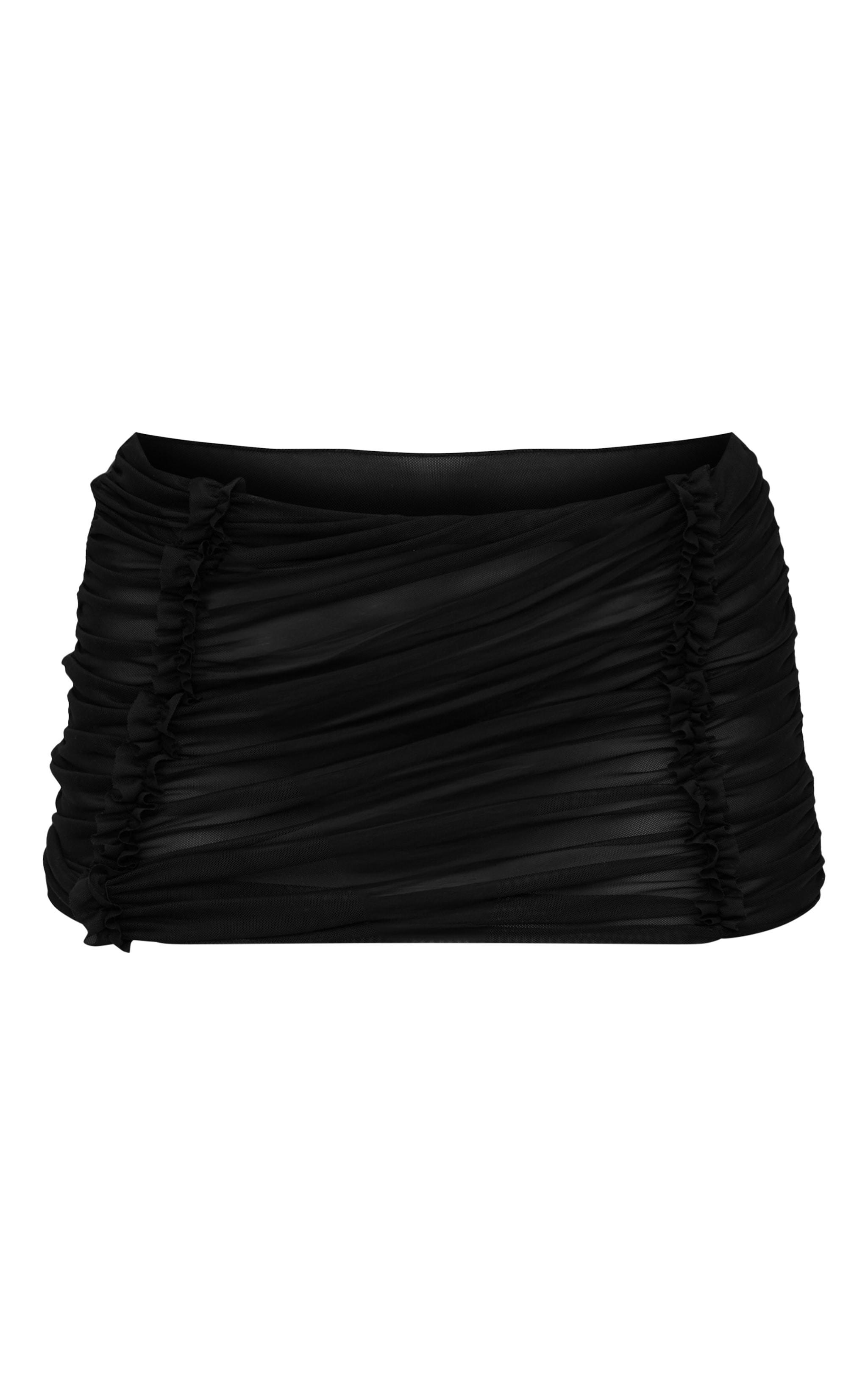 Black Mesh Ruched Mini Beach Skirt Product Image