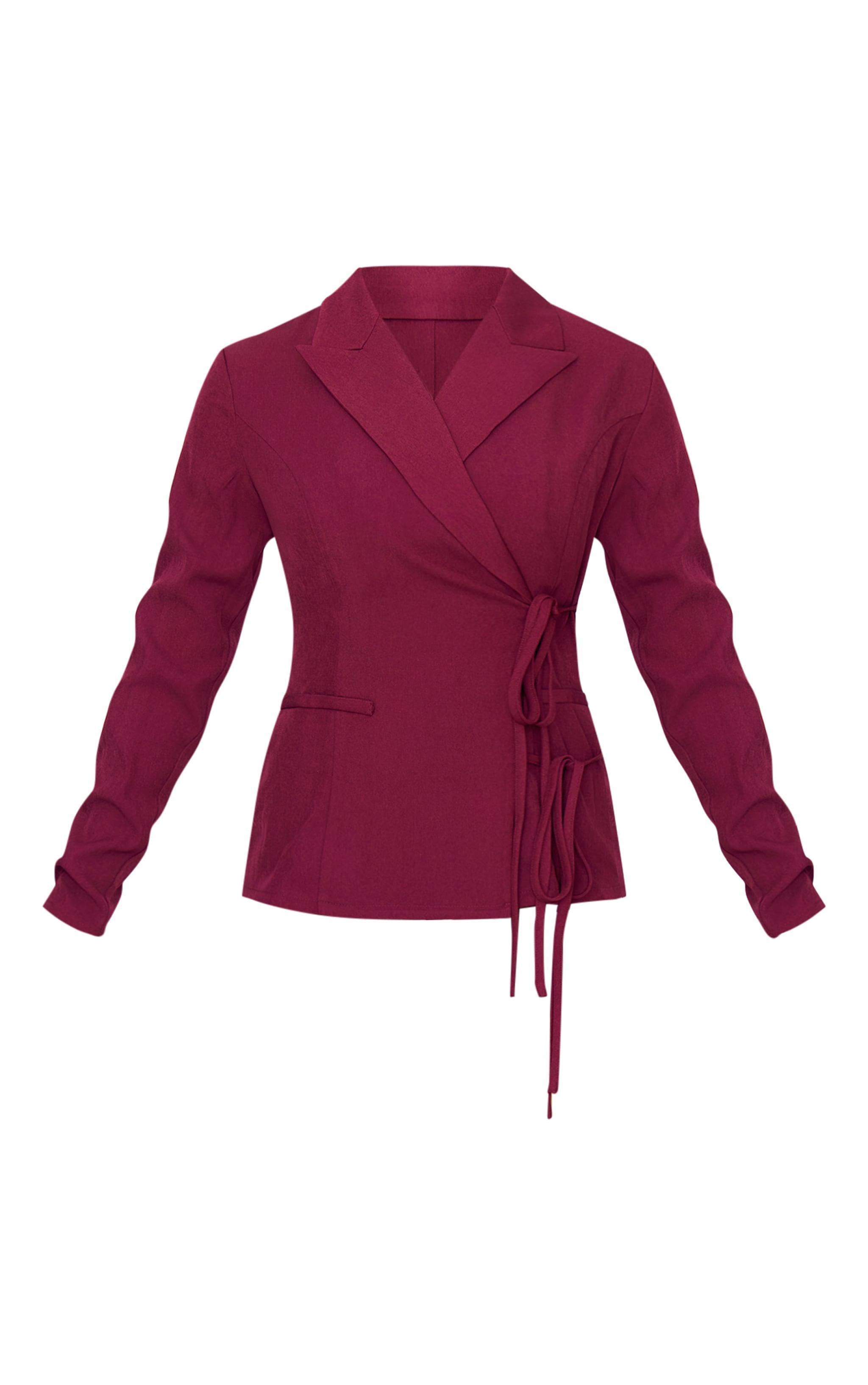 Burgundy Premium Tailored Woven Wrap Front Romper Product Image